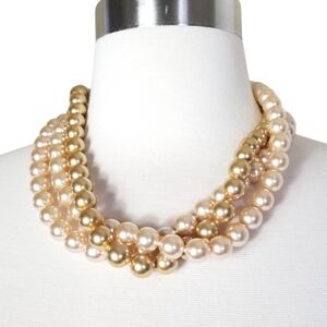KJL Kenneth Jay Lane Triple Strand Faux Pearl Choker Necklace Classic Designer
